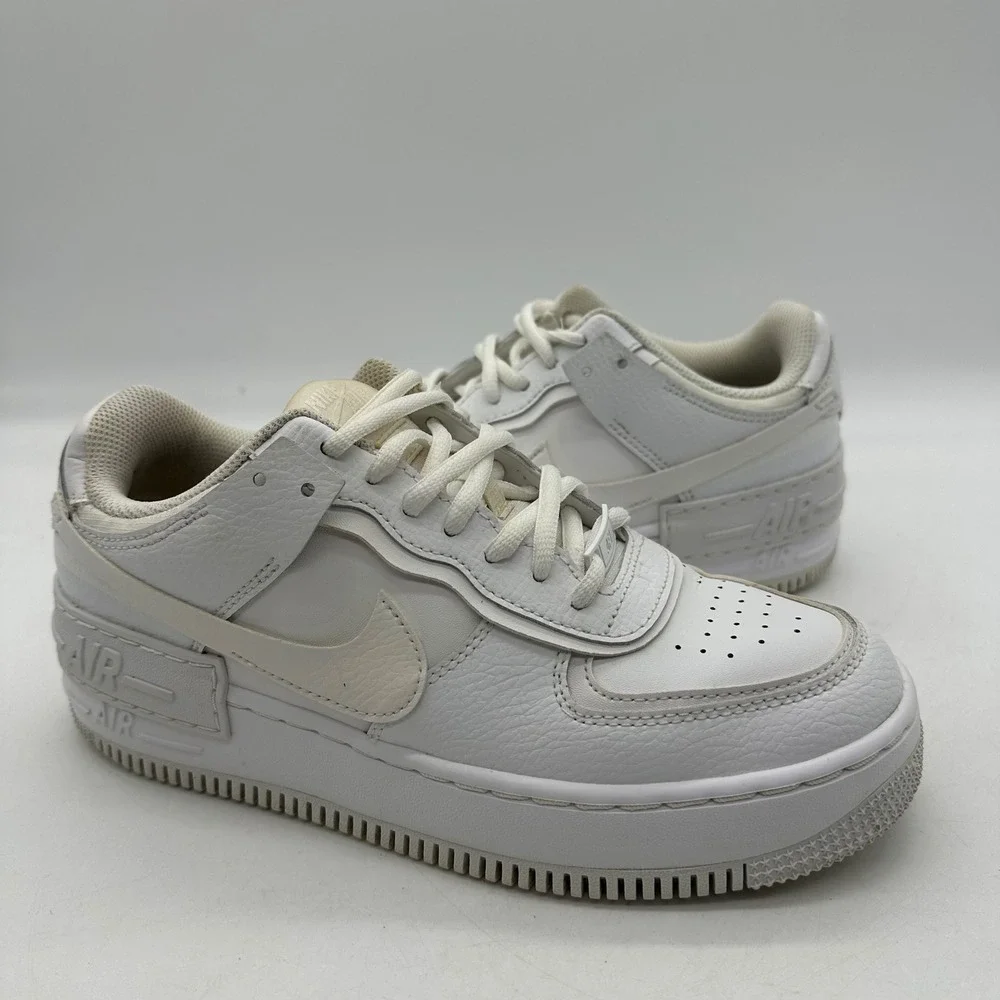 Nike CI0919-100 Womens Size 8 Triple White Air Force 1 Shadow Shoes Layered AF1